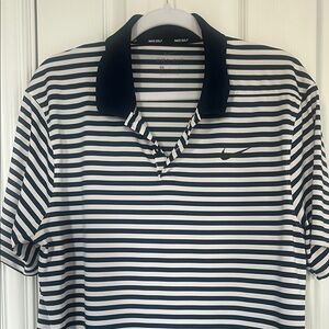 Nike Black and White Polo Shirt with Stripes